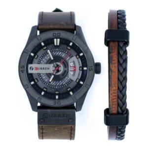 Montres – Ensemble montre homme bracelet cuir et Bracelet Tendance avec Fermoir Magnétique + Coffret Cadeau – Image 1